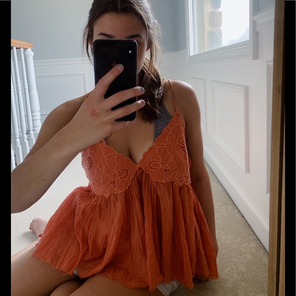Free People Pink Flowy Tank-top with ties in back